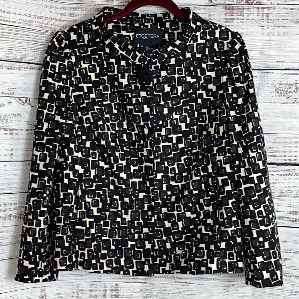 Etcetera Jacket Womens Size 6 Retro Geo Print Long Sleeve Cotten Blend Blazer